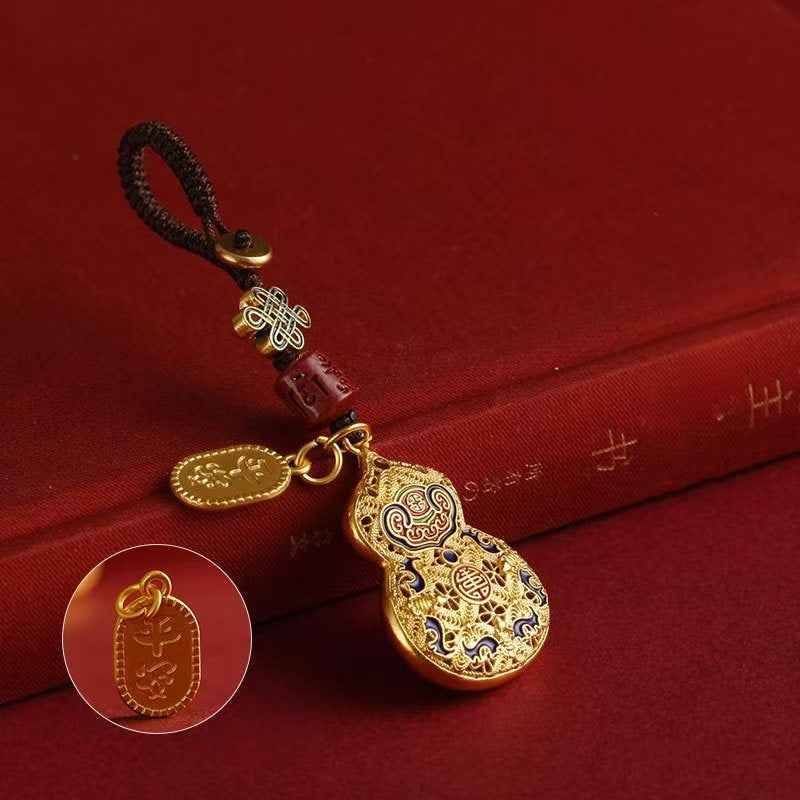 Handcrafted Solid Copper Cloisonné Gourd Pendant - Auspicious Symbols Artisan Jewelry (4cm)